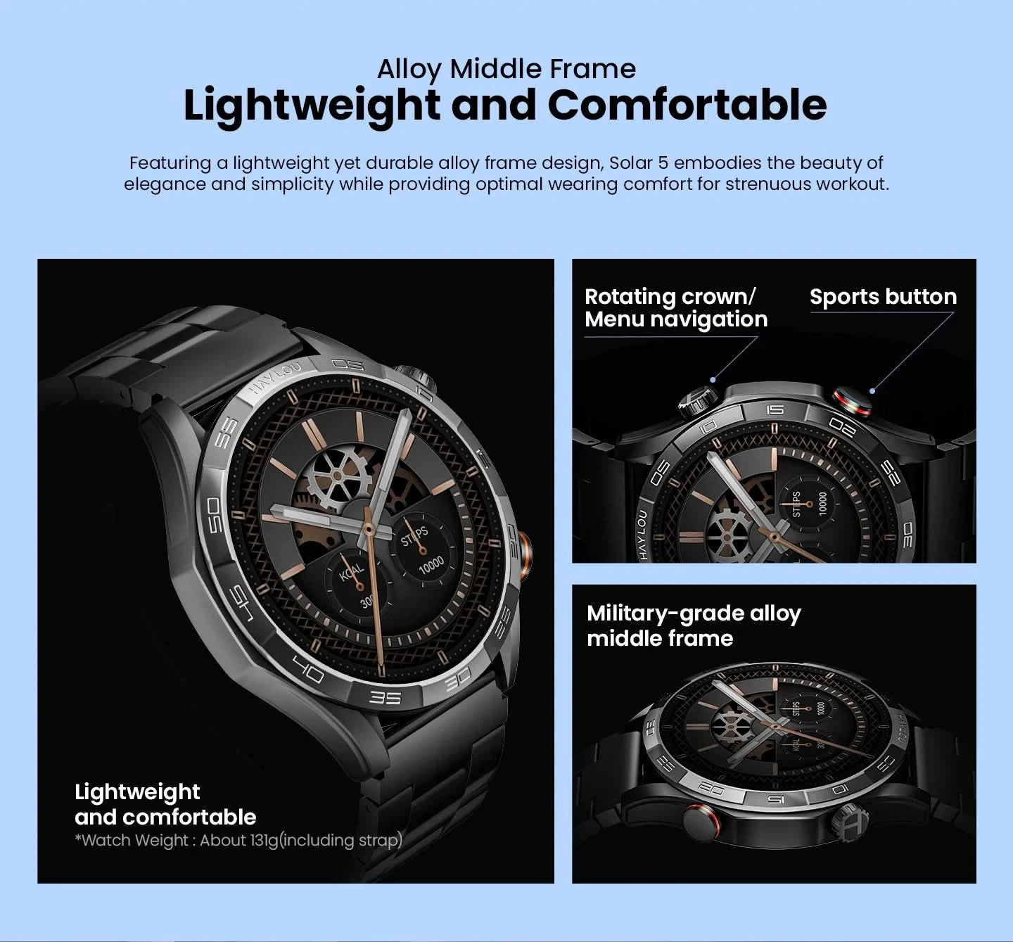 HAYLOU Solar 5 Smartwatch mit Sprachanrufen 1.58'' AMOLED Display 60Hz Smart Watch 24H Gesundheitsüberwachung Sport-Smartwatch für Herren