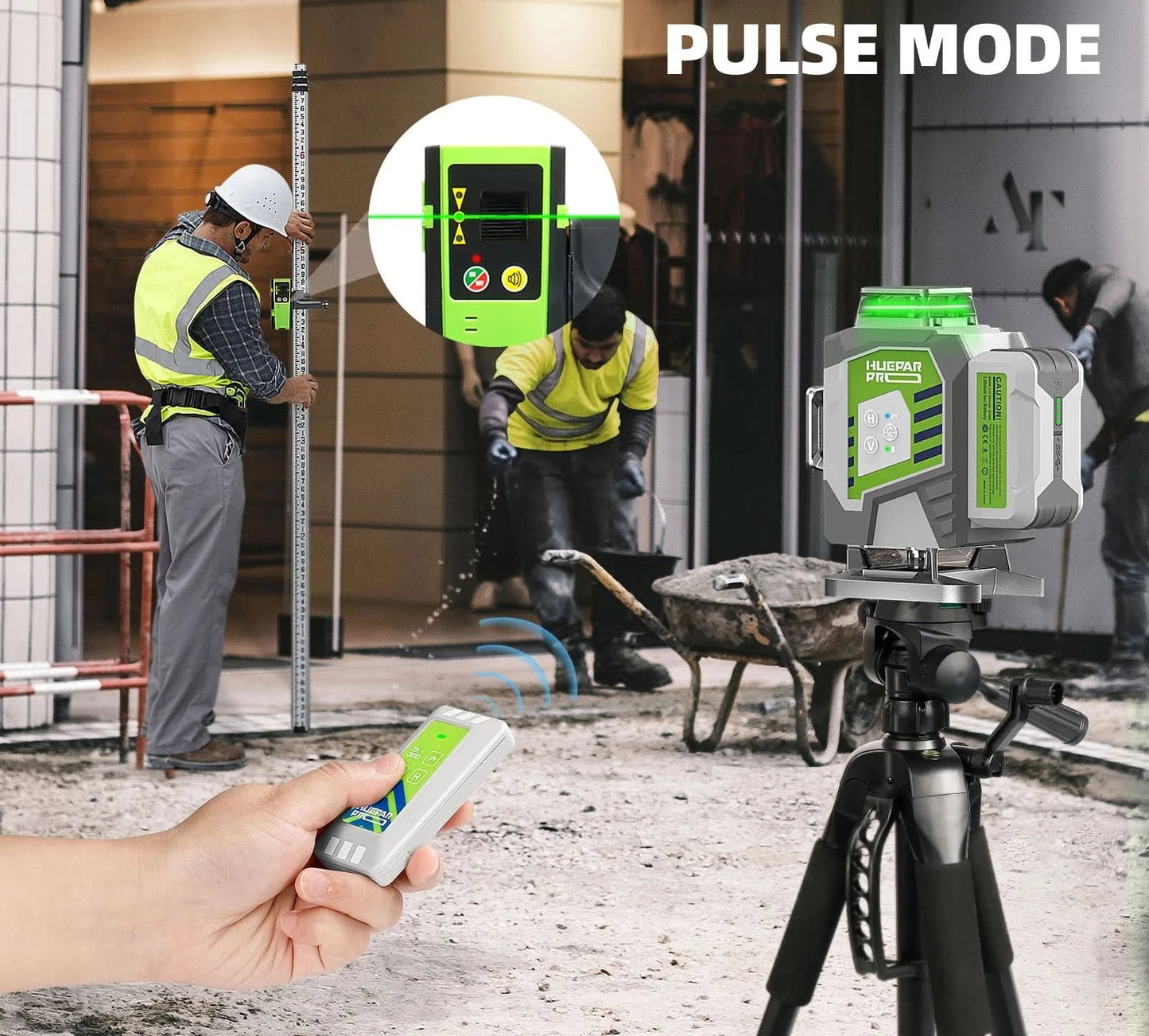 Huepar 4D Cross Line Laser Level High Accuracy ±2mm/10m Self Leveling Green Laser Tools With 8000mAh Li-ion Battery & Receiver