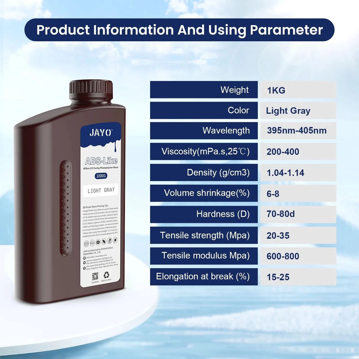 JAYO UV-Harz ABS-ähnlich/Standard/Pflanzlich/Nylon-ähnlich/Wasserwaschbar 1KG 405nm Flüssiges Rapid UV-Härtung für LCD 3D-Druckmaterial