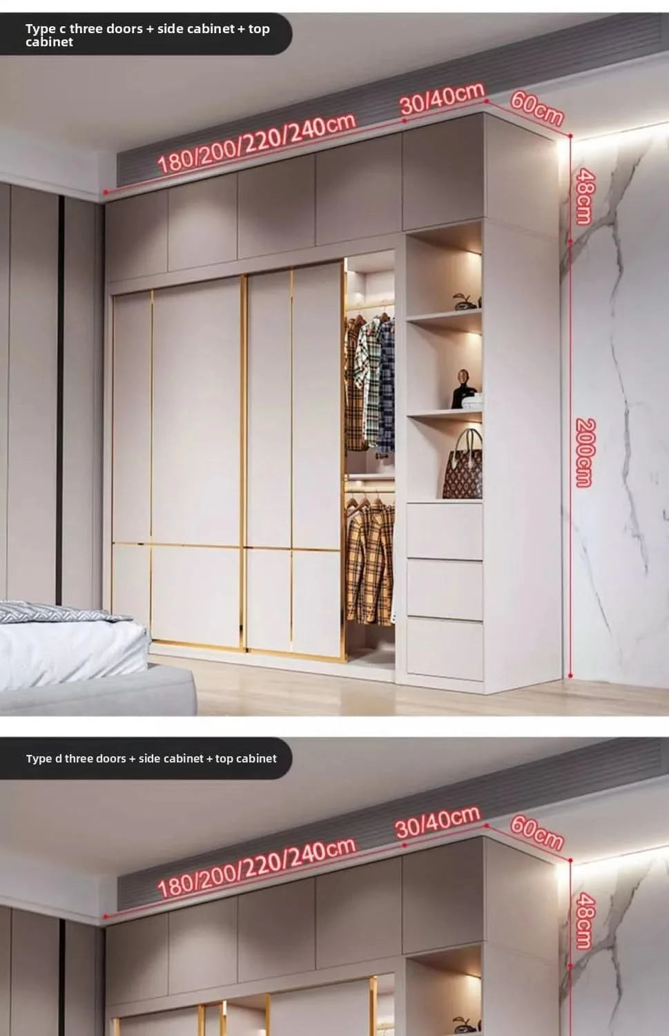 Light luxury sliding door clothes closet simple moder household bedroom wardrobe large storage armoire de rangement Furniture