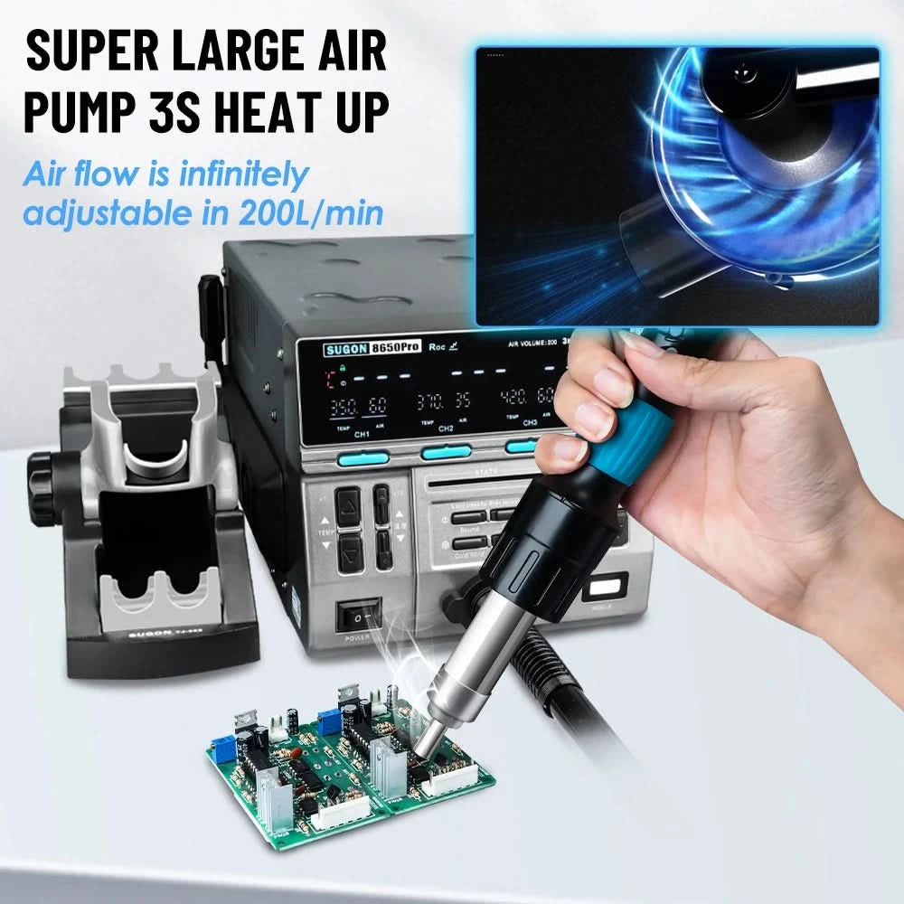 SUGON 8650pro 1300W Heißluft-Nacharbeitsstation 3-Modus Digitalanzeige Intelligente BGA-Nacharbeitsstation für BGA-Leiterplattenchip-Reparaturwerkzeug