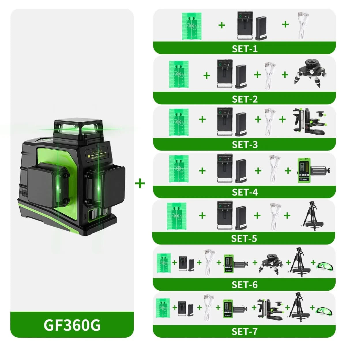 Huepar 12 Lines 3D Cross Line Laser Level Kit Osram Self-Leveling Green Beam 360° Vertical Horizontal With Laser Receiver Tripod