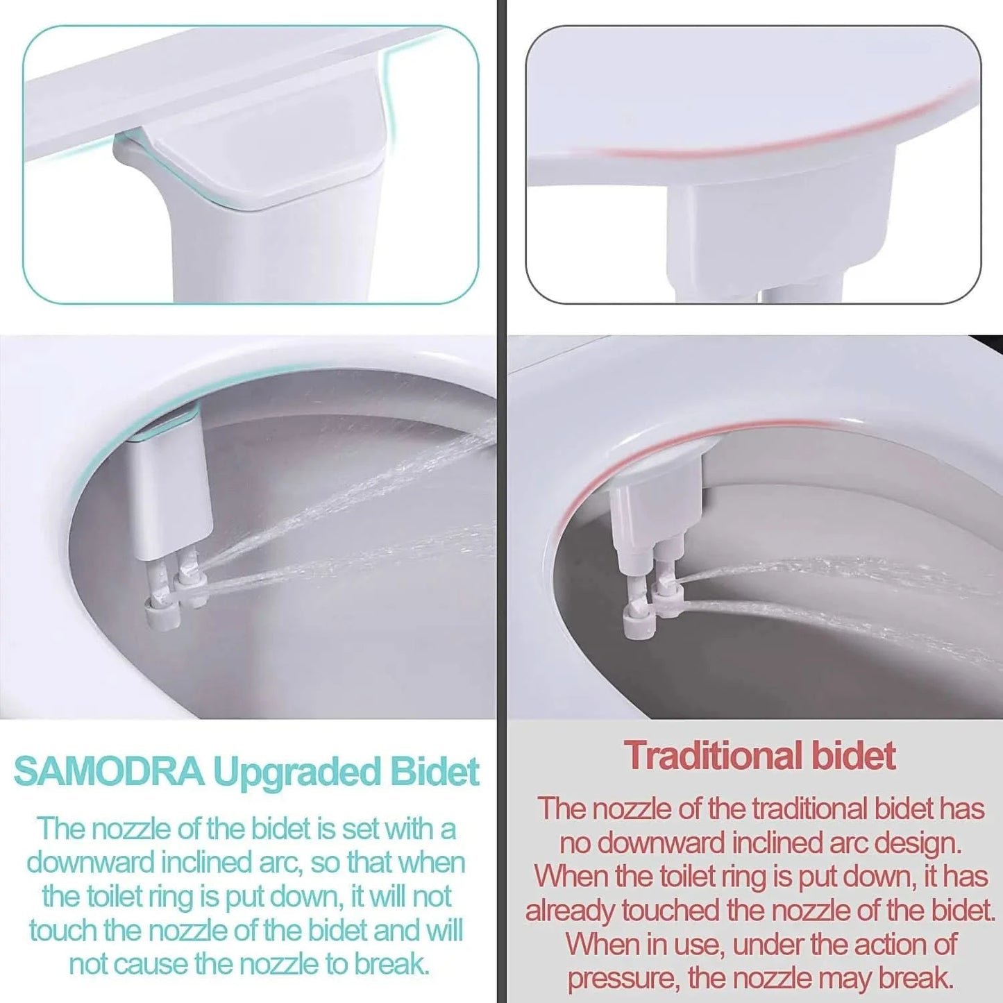 Samodra Toiletten-Bidet-Dusche, ultradünner Bidet-Toilettensitzaufsatz, nicht-elektrischer Bidet-Sprayer, Dual-Düsen, vordere und hintere Reinigung