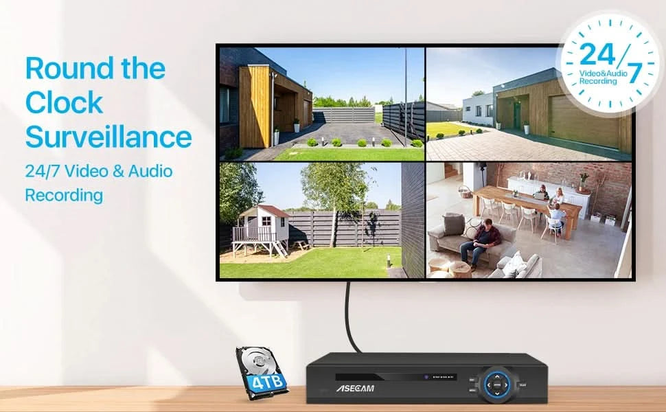 ASECAM Überwachungskamera-System 8MP 4K POE NVR Kit CCTV Audio Außen AI Farb-Nachtsicht Home Videoüberwachungskamera