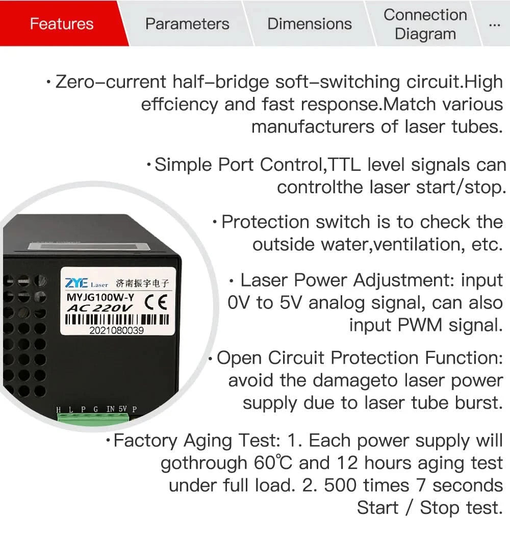 FONLAND MYJG-100W CO2 Laser Power Supply for Reci W2 T2 EFR Yongli CDWJ CO2 Laser Tube Engraving Cutting Machine With Display