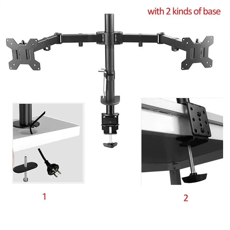 D-MOUNT MS02 9.9kg pro Kopf voll bewegliche 360° drehbare Halterung für zwei 10"-27" Monitore, Tischhalterung, langer Arm mit Klemme und Kabeldurchführung