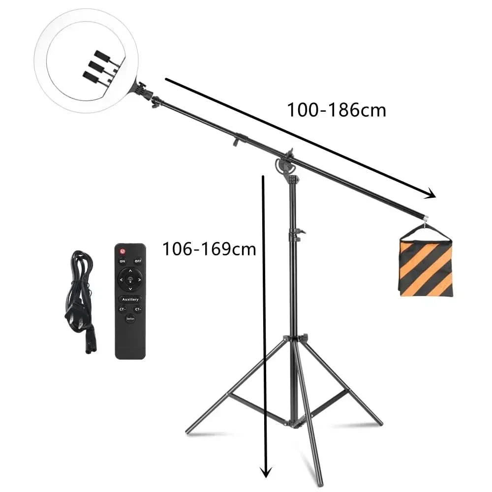 SH 18 Zoll Drehknopfringlicht LED Selfie Video Lampe mit Stativ Handyhalterung für YouTube Live Beleuchtung Foto Fotostudio