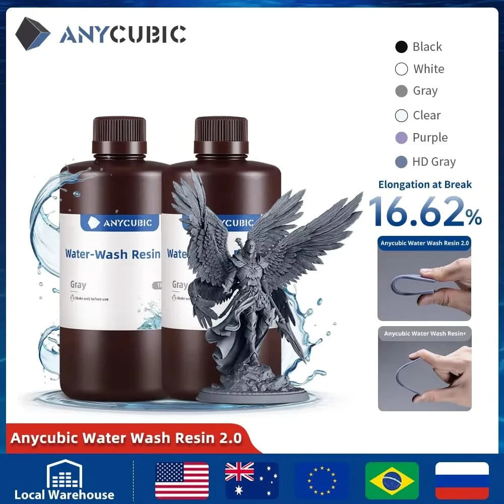 ANYCUBIC 2 Stück/Los 405nm wasserwaschbares Harz für LCD-3D-Drucker Flüssiges Photopolymerharz 3D-Druckmaterial 1kg/Flasche