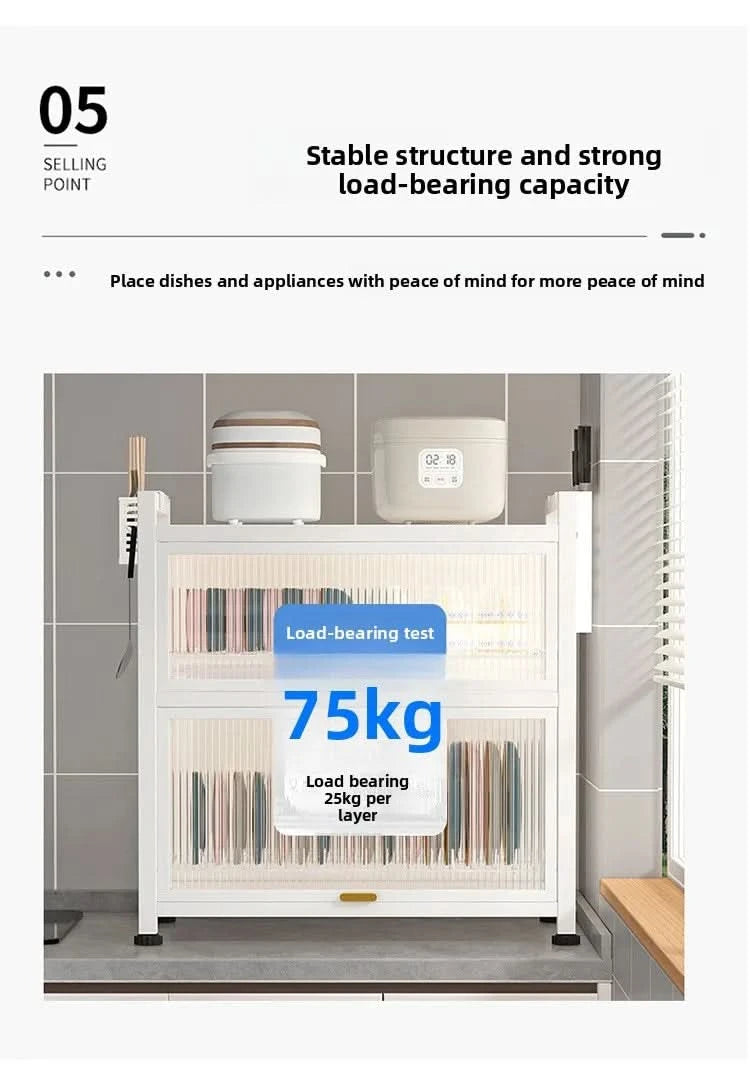 Kitchen cupboard storage box with door, dust-proof bowl rack, countertop, dish storage rack, chopsticks, dishes, drain rack