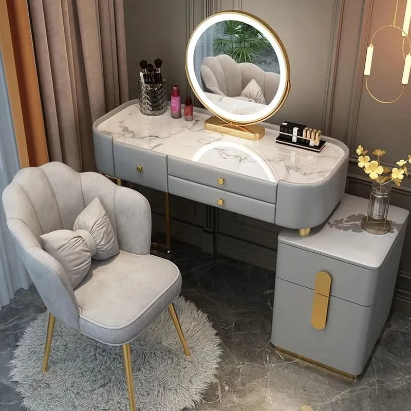 Luxury Jewelery Storage Dressing Table Glass Top Girls Unique Makeup Mirror Beauty Dressing Table Light White Muebles Decoration