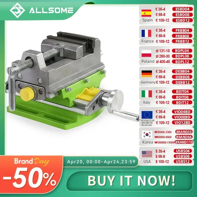 Allsome BG-6368 3-inch Cross-Sliding Vise with Compound Slide for Mill and Drill Press,Cross Slide Drill Press Vise