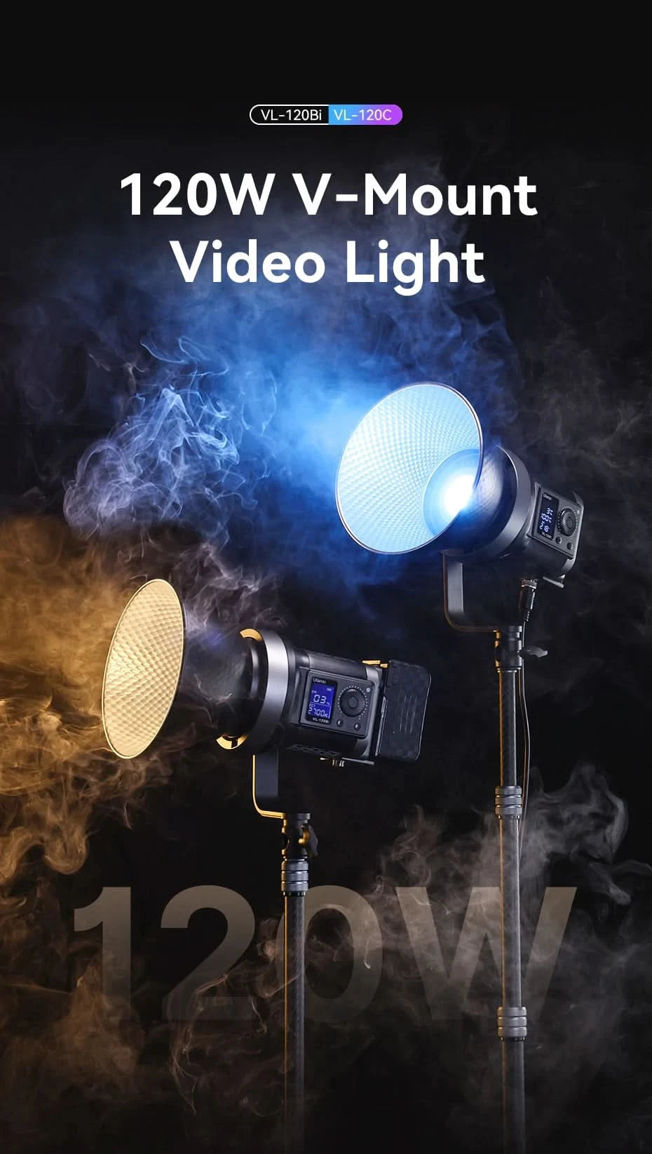 Ulanzi VL-120Bi VL-120C 120W V-Mount Videoleuchte mit kabelloser Steuerung CRI 95+ 2700K-6500K COB Lampe für Innen- und Außenaufnahmen