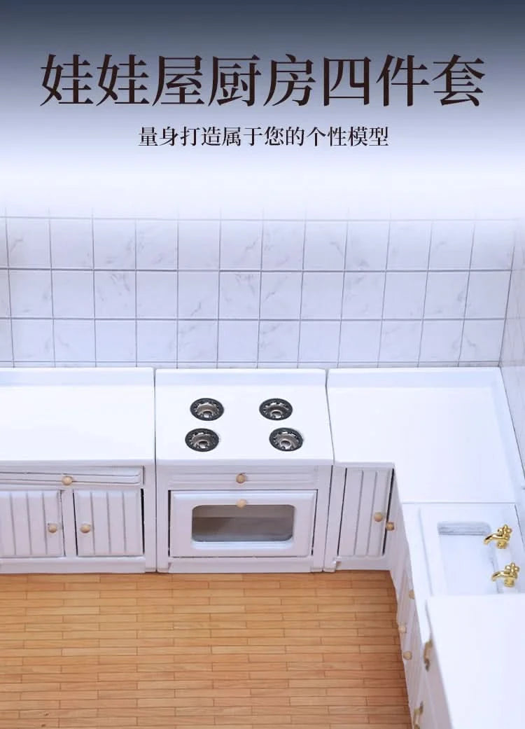 Dollhouse Mini Cooking Table Sink Counter Set Cabinets Combination 1:12 Miniature Kitchen Miniature Models Home Decor Figurines
