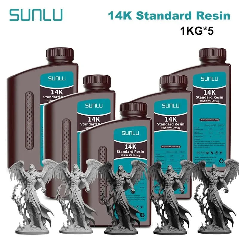 SUNLU 5KG ABS-Like/ Standard / Water-Wash/ 14K High Precision Resin 405nm Rapid UV-Curing Photopolymer Resin 1KG/Bottle