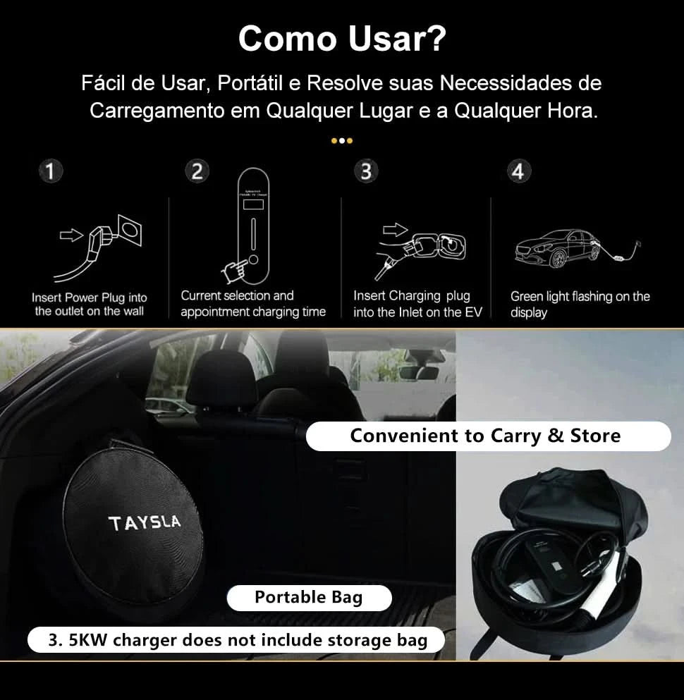 TAYSLA Type 2 Portable Electric Vehicle Charger 3.5KW Brazilian Electric Vehicle Charging Cable Plug