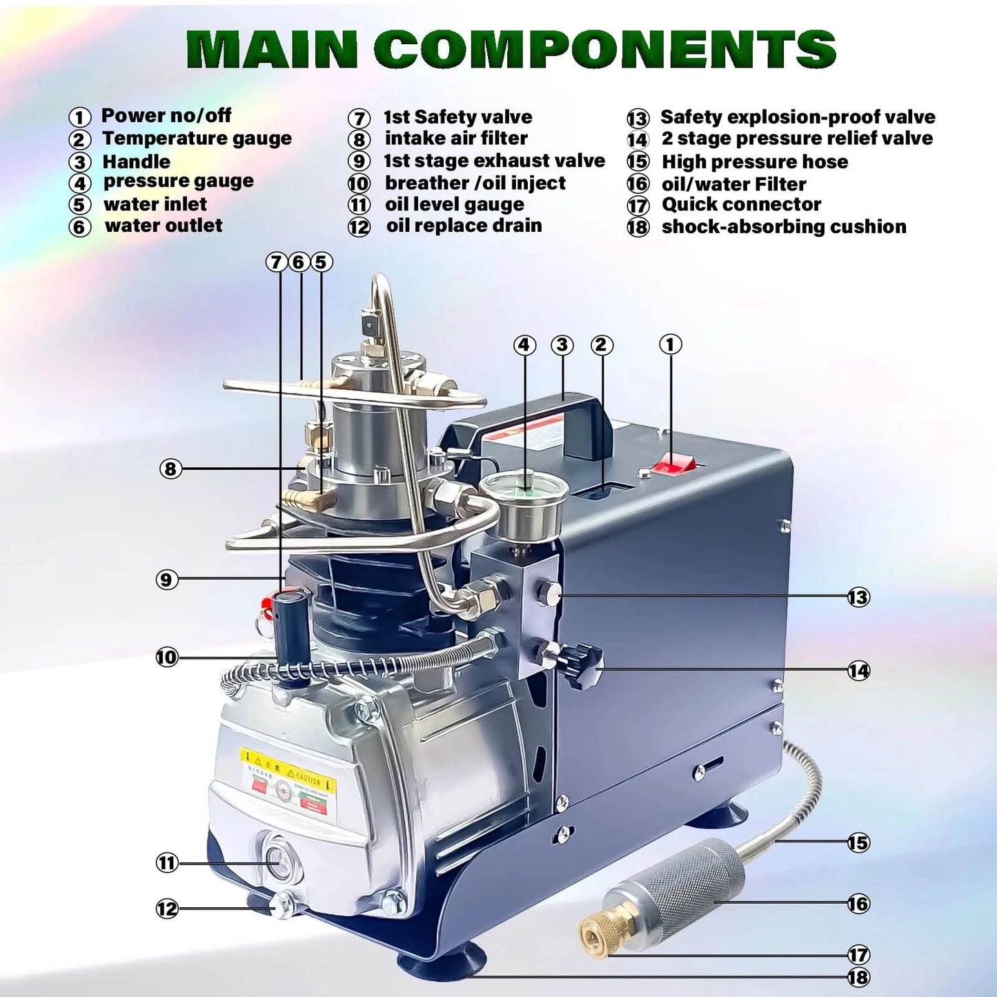NUOGE AUTO-STOP 4500Psi 300Bar PCP Air Compressor  Electric High Pressure Compressor Scuba Diving Tank Filling