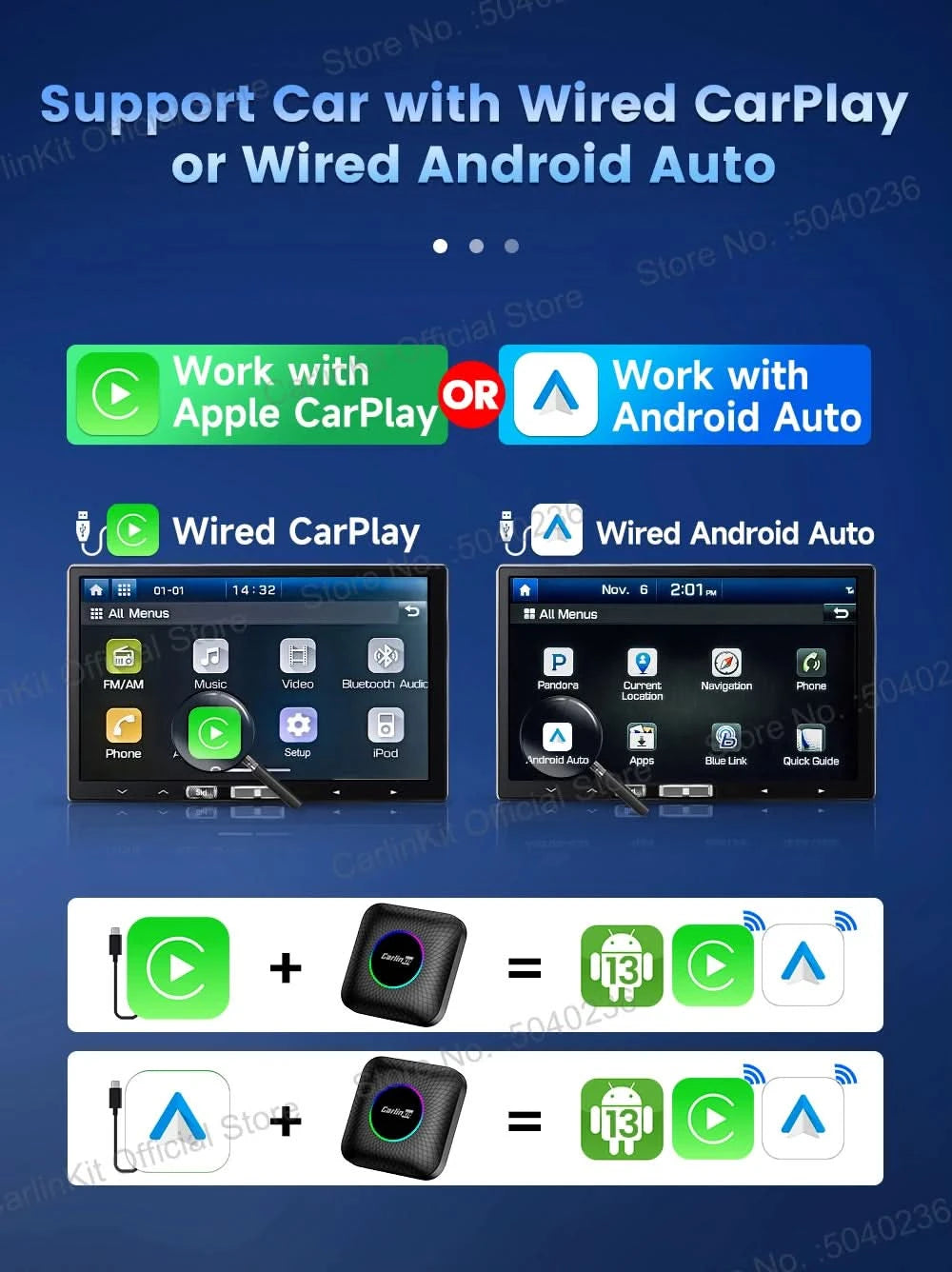 2026 CarlinKit CarPlay AI Box Android 13.0 SM6225 8-Core Android Auto Wireless CarPlay Adapter 2.4+5GGPS 64G 128G FOTA-Upgrade
