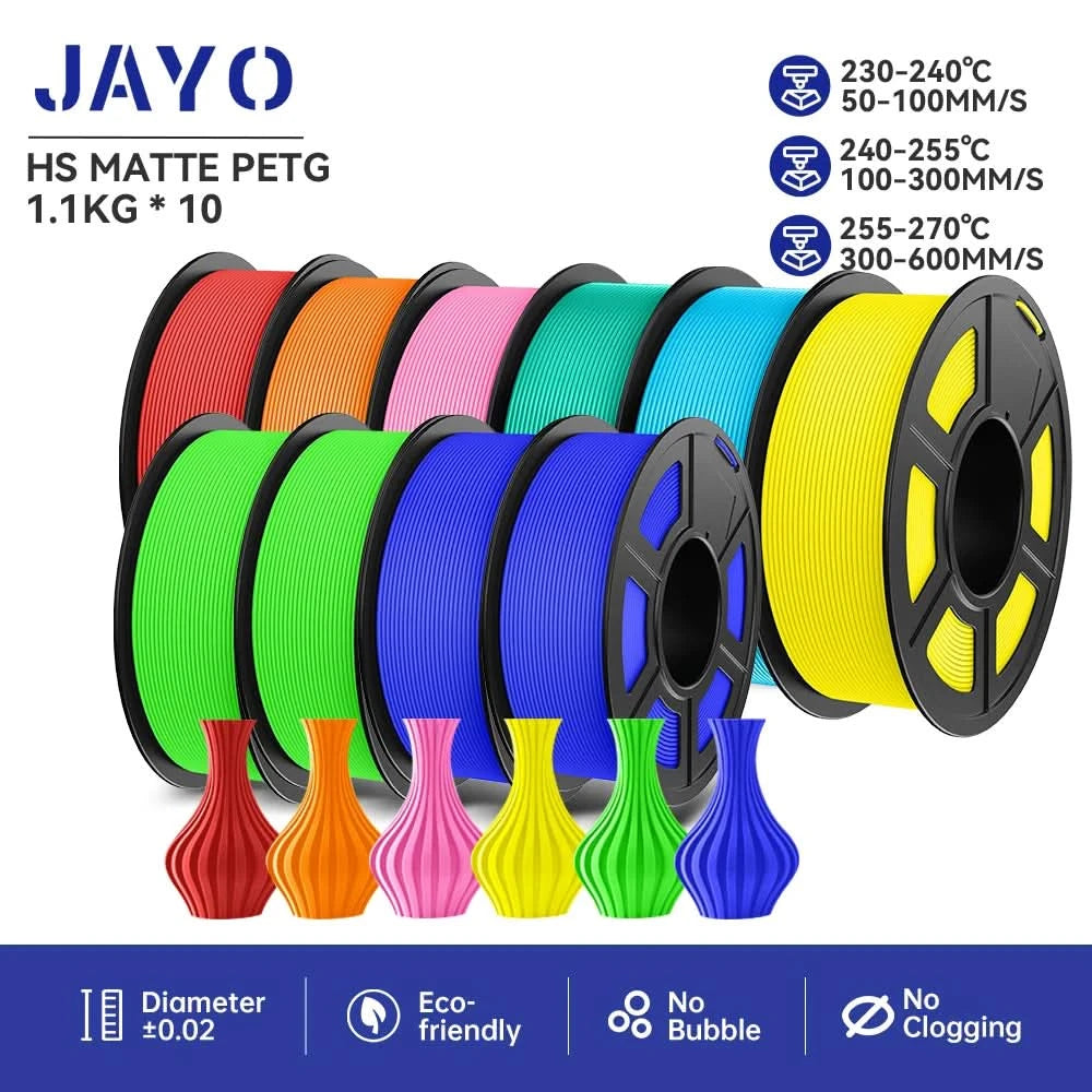 JAYO High Speed Matte PETG Multiple Colors Mixed 10 Rolls Filament 175mm Non-toxic Bubble Free Smooth Suitable for 3D Printi