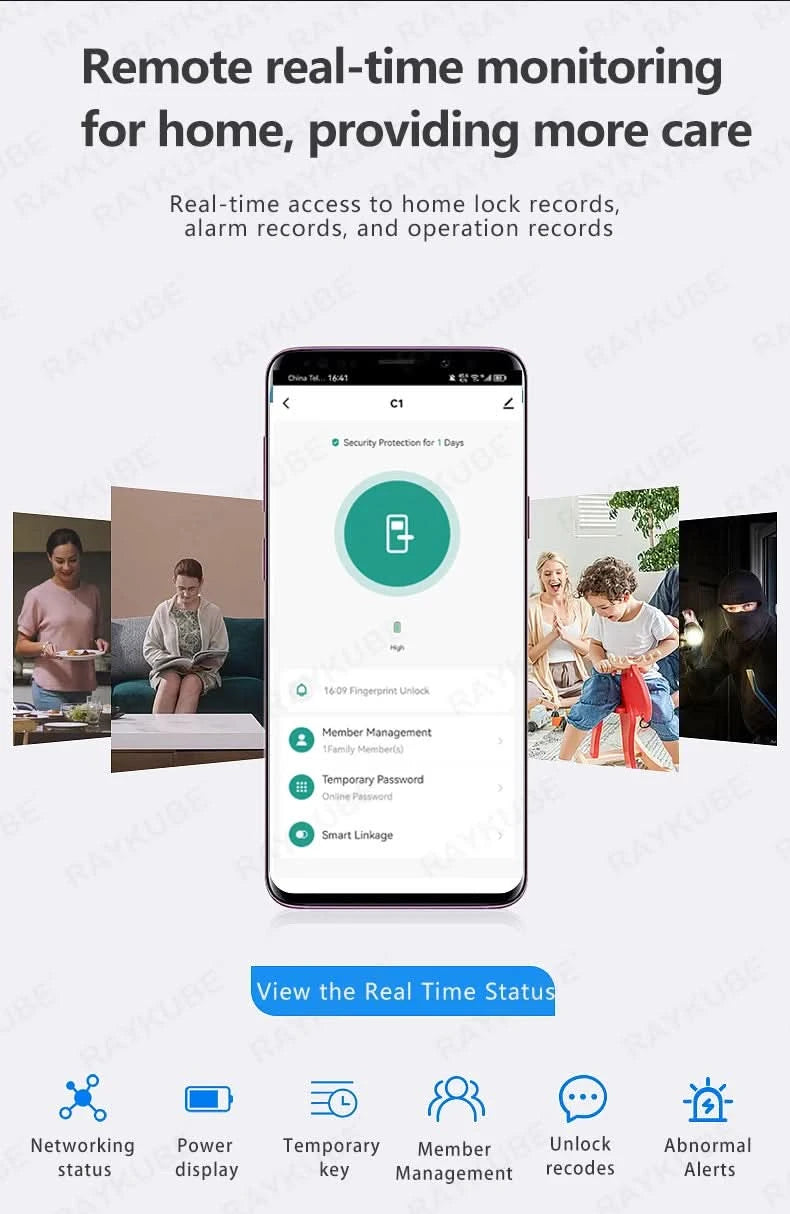 Aus Brasilien RAYKUBE K12 mit wiederaufladbaren Lithiumbatterien Tuya WiFi Kamera Elektronisches Schloss 3D-Gesicht Fingerabdruck Smart Türschloss