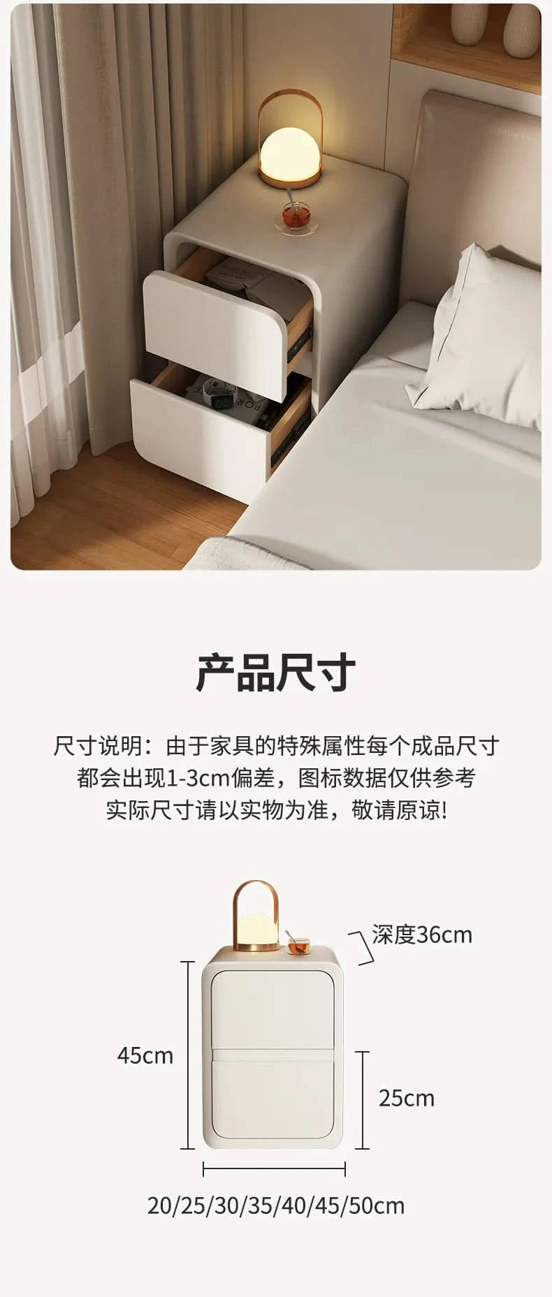 Solid Wood Bedside Table with 2 Drawers No-Leg Design Small Nightstand for Bedroom Minimalist Narrow Storage Cabinet
