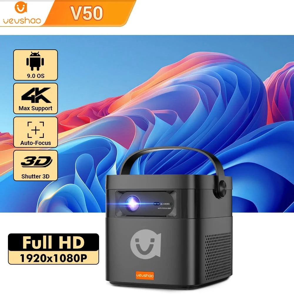 Vevshao V50 3D Tragbarer Mini-Beamer 4K HD LED WiFi 1080P Filme Video DLP Heimkino-Projektoren mit 15000mAh Akku