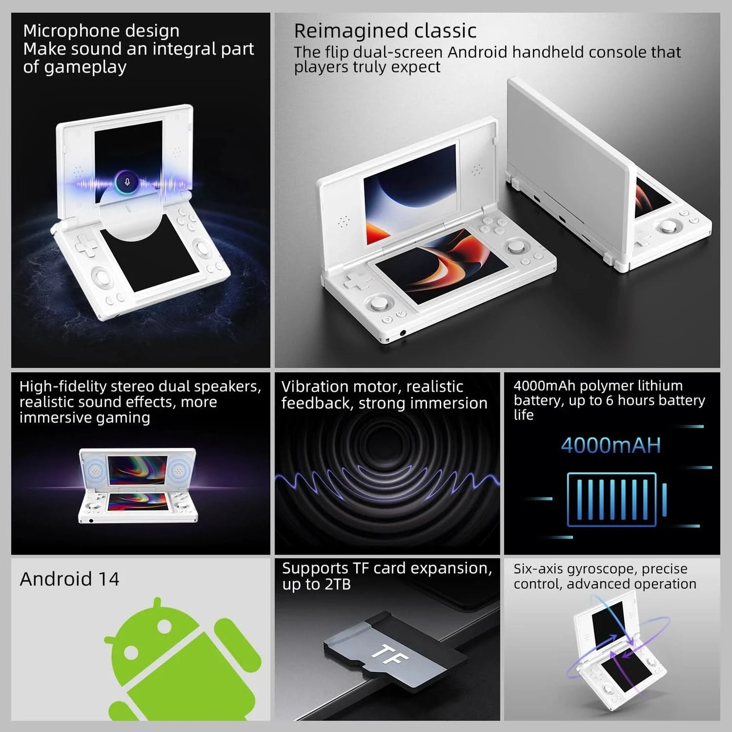 ANBERNIC RG DS Handheld-Spielekonsole 4" IPS Multi-Touchscreen Android RK3568 64-Bit 4000mAh Dual-Screen Flip-Videospieler