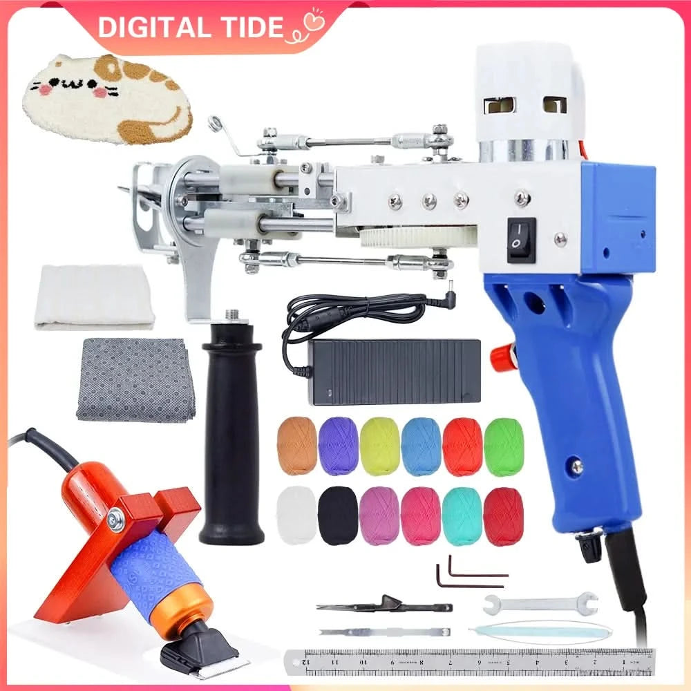 2-in-1-Tufting-Gun-Set, elektrische Tufting-Pistole, 7–21 mm Tufting-Pistole, mit Wollgarn und Tufting-Gewebe, Trimmer für Anfänger