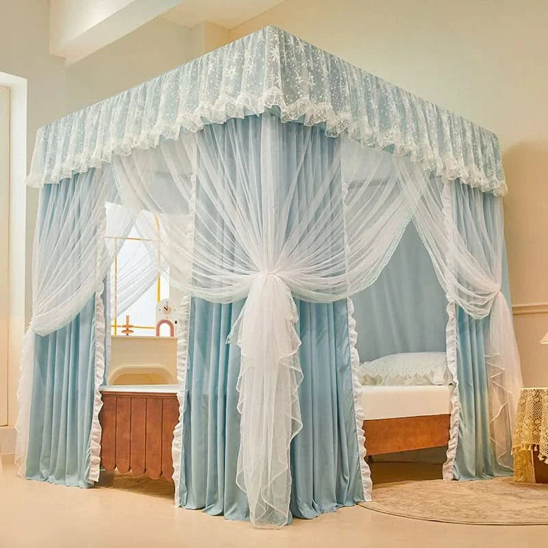 Four Season Bed Curtain Canopy for Girl Room Palace Mosquito Net with Frame Romantic Shading Three-door Bedcover Decor