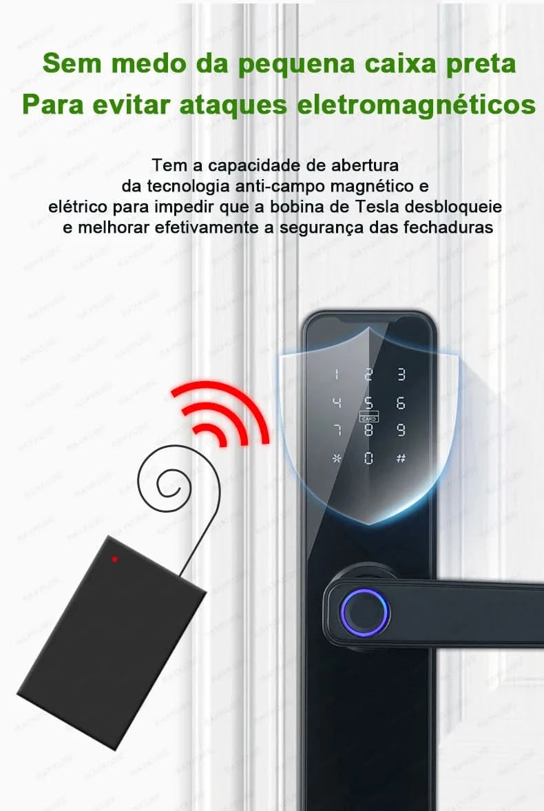 Do Brasil RAYKUBE Black K7 Pro+ Tuya Bluetooth Biometric Fingerprint Door Lock Smart Digital Lock Tuya App Unlock Keyless Lock