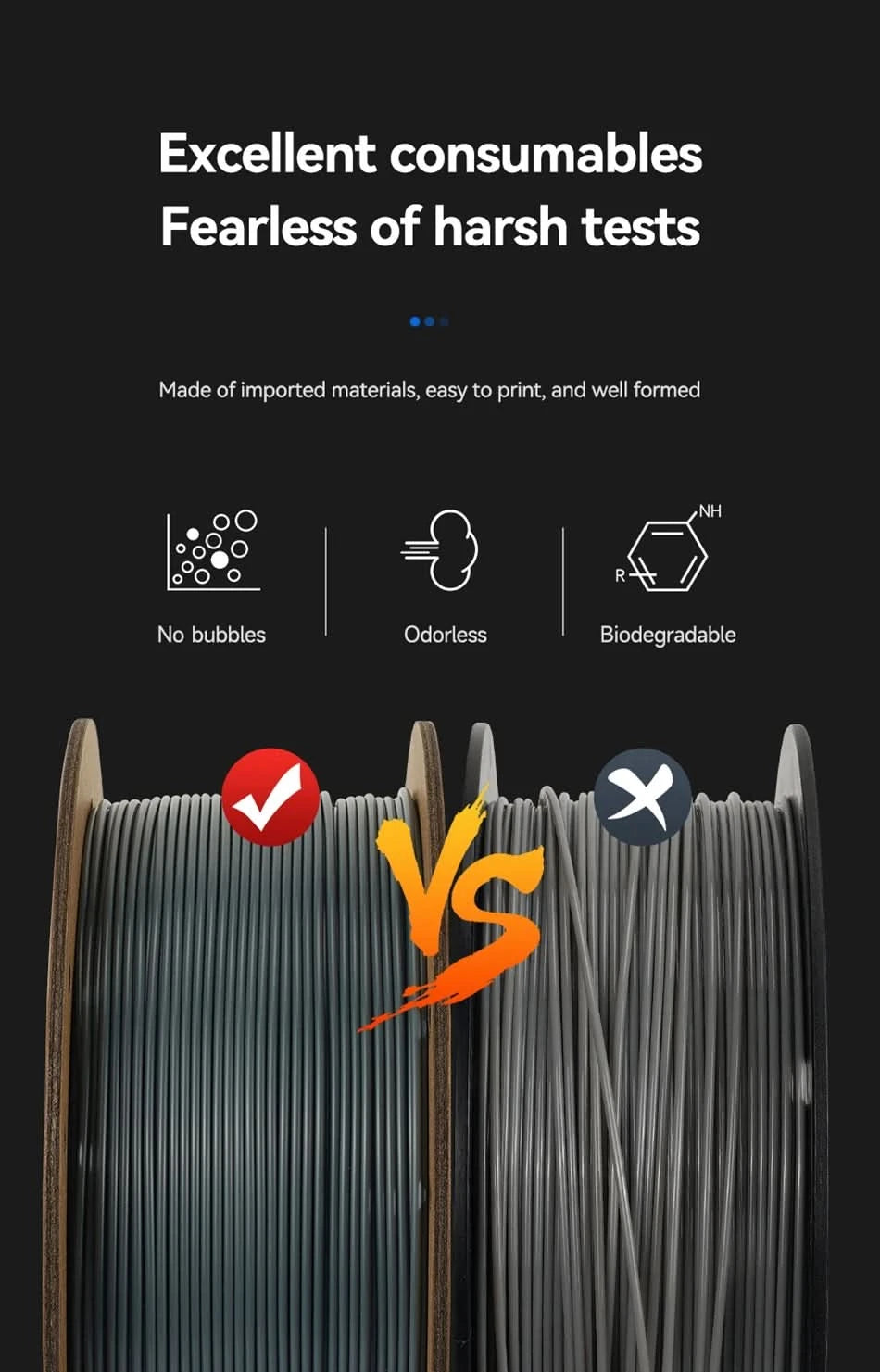 KINGROON Standard 1KG PLA PETG TPU ABS Filament 1.75mm +/- 0.03mm No bubbles 3D Printer Plastic, Random Spool