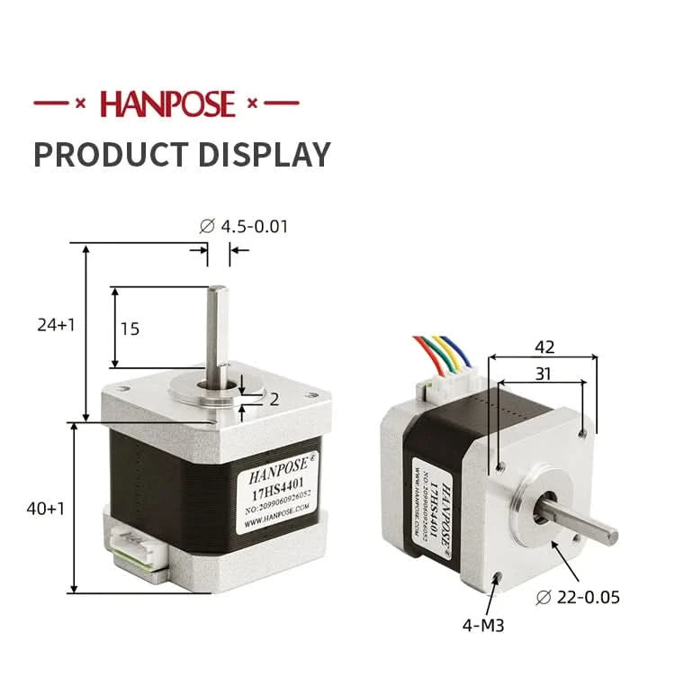 HANPOSE Nema17 Schrittmotor, Drehmoment 78 oz-in (52 N-cm), Strom 1,8 A. Modelle 17HS8401 17HS 2408 17HS3401S 17HS4401S 17HS6401S