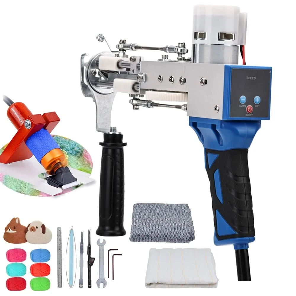 2-in-1-Tufting-Gun-Set, elektrische Tufting-Pistole, 7–21 mm Tufting-Pistole, mit Wollgarn und Tufting-Gewebe, Trimmer für Anfänger