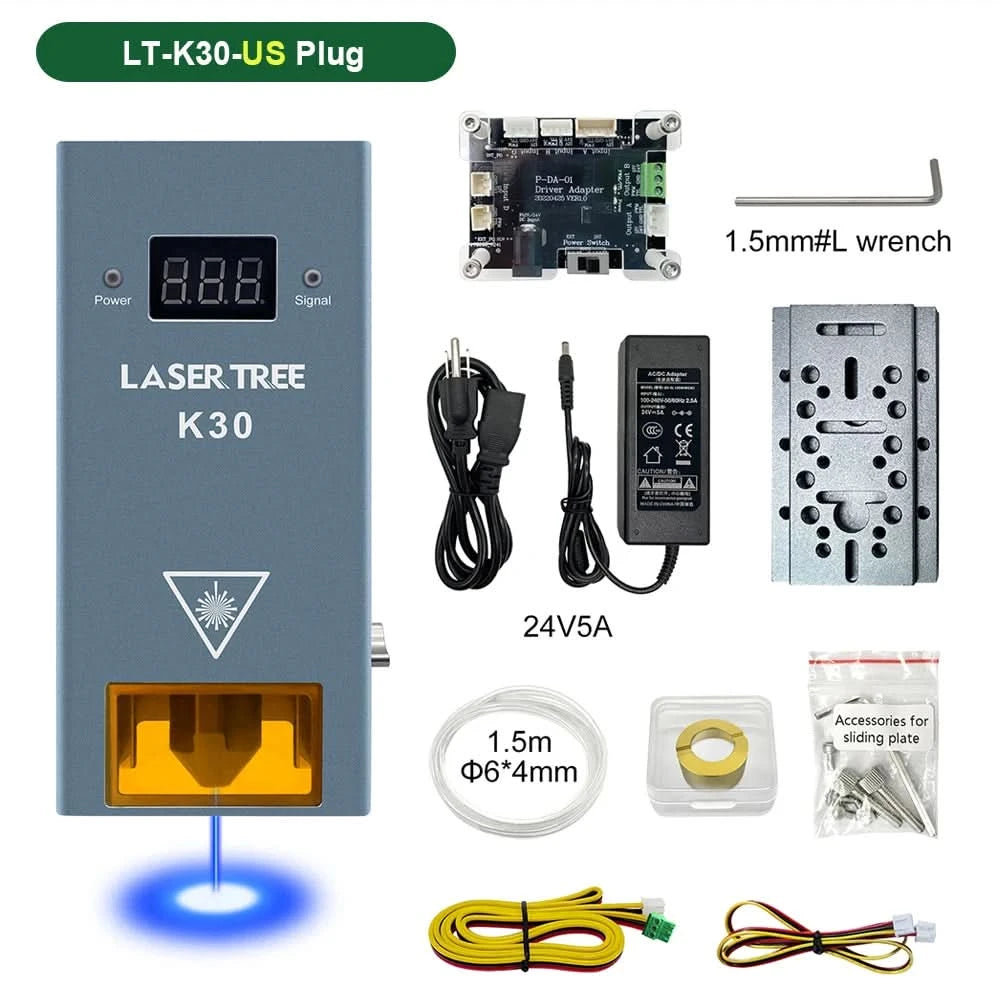 LASER TREE 10W 20W 30W 40W Optical Power Laser Head with Air Assist 450nm Blue Light TTL Module for Laser Engraving Cutting Tool