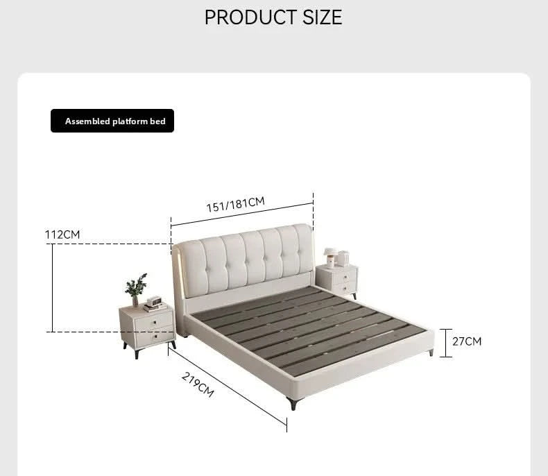 Cream white bed modern minimalist master bedroom bed frame light luxury comfortable bases e armações de cama interior furniture