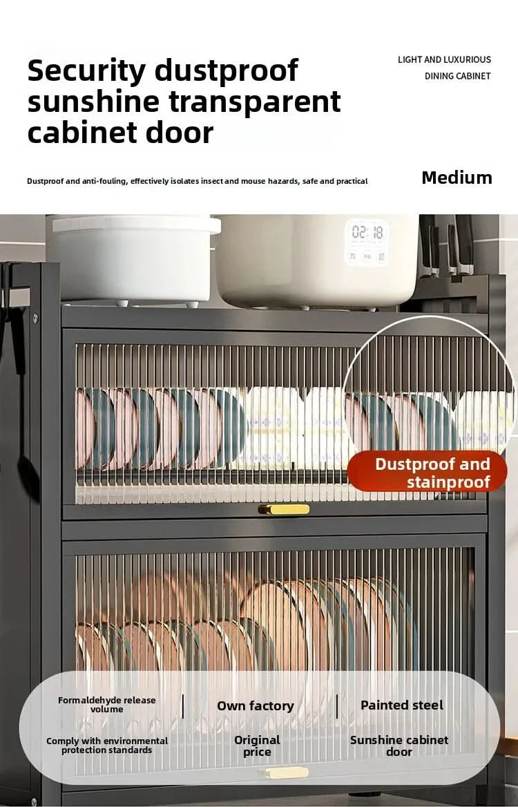 Kitchen cupboard storage box with door, dust-proof bowl rack, countertop, dish storage rack, chopsticks, dishes, drain rack