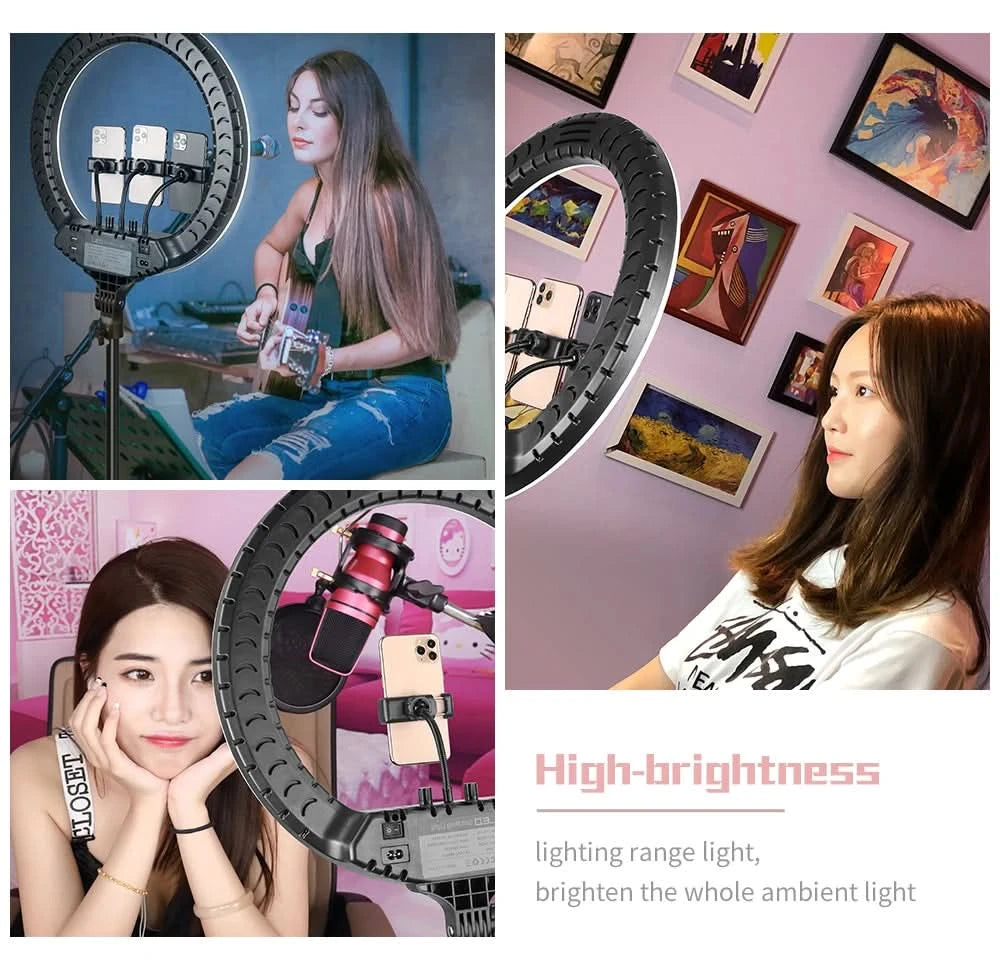 SH 18 Zoll Drehknopfringlicht LED Selfie Video Lampe mit Stativ Handyhalterung für YouTube Live Beleuchtung Foto Fotostudio