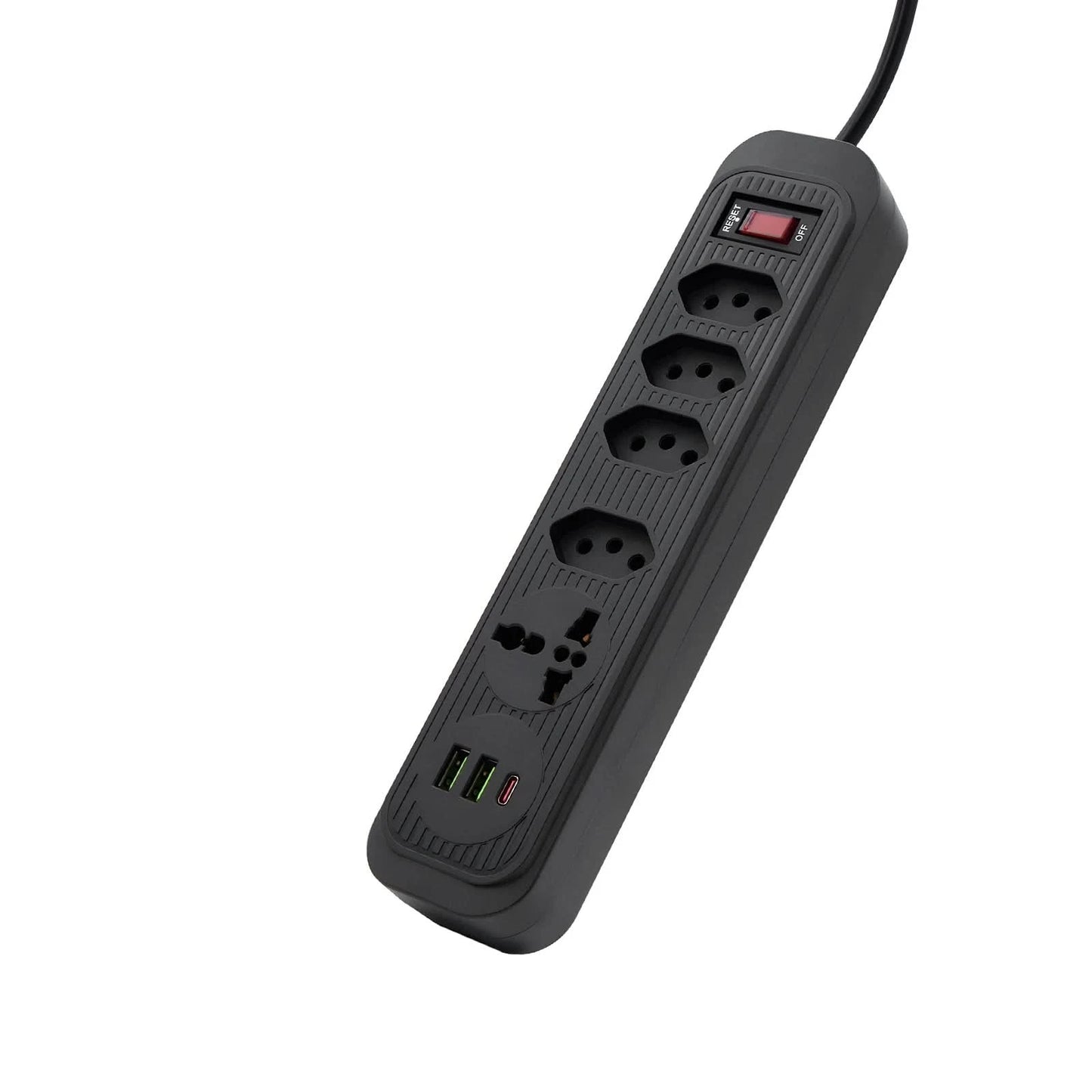 4-fach Verlängerungskabel mit 3 USB-Anschlüssen, weiß, bivolt, 2 Meter, Schwarz, Verlängerungskabel, unterstützt 110-220V Spannung, 2500W Leistung