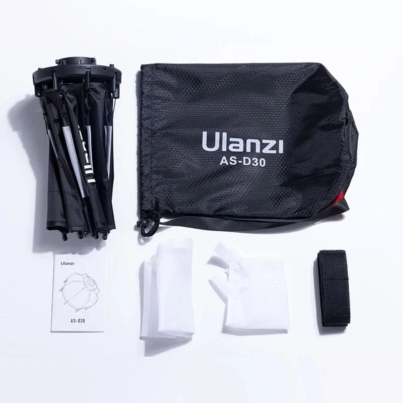 Ulanzi AS-D30 30cm achteckige Softbox Mini Bowens Mount Schnellspann-Wabengitter-Softbox für Ulanzi LT028 LT005 COB-Licht