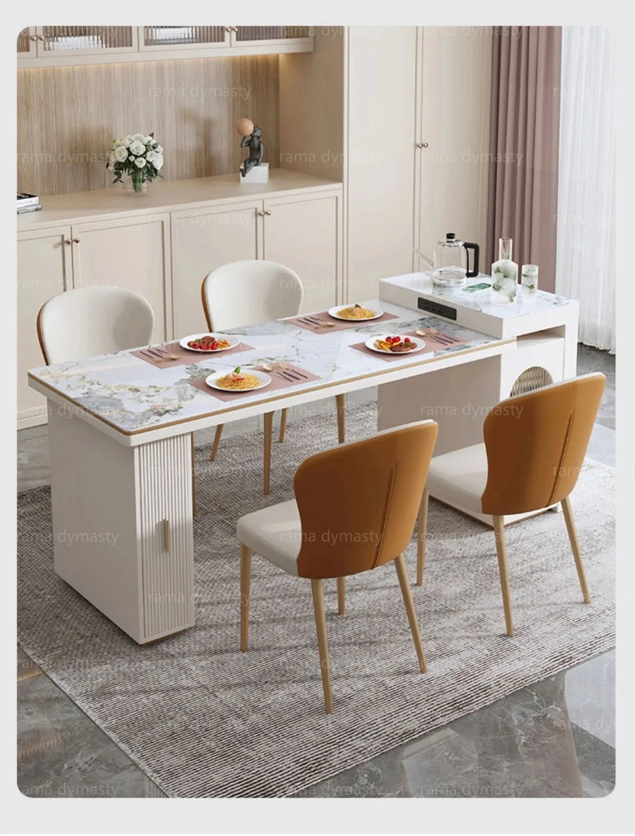 Rock Plate Dining Table Integrated Extendable Home Modern Light Luxury Dining Table With Storage Cabinet
