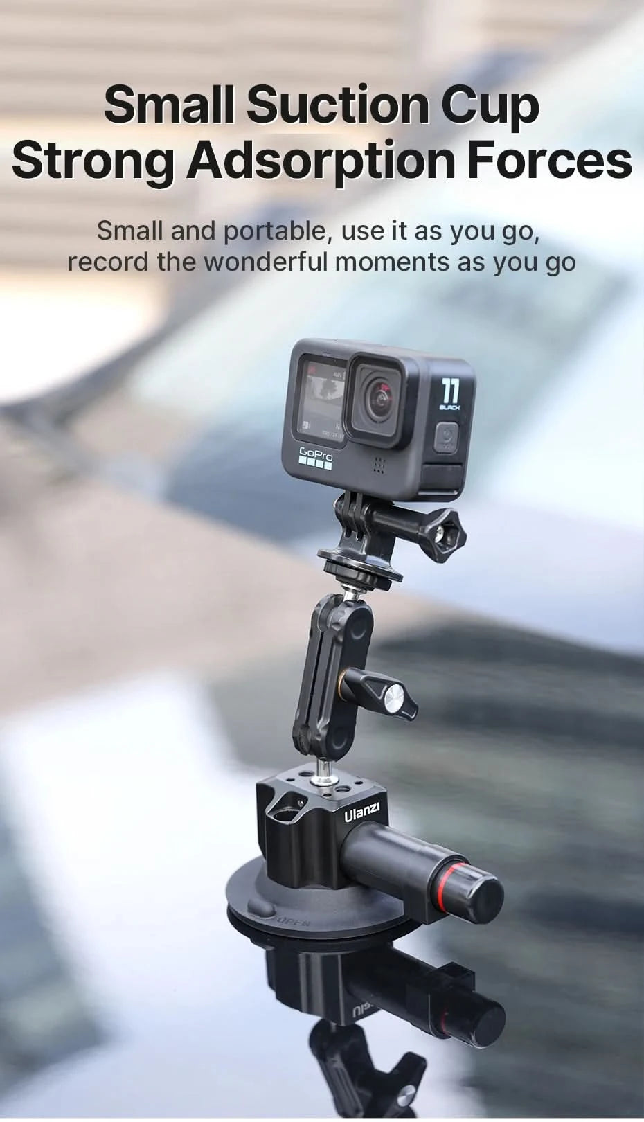 Ulanzi 3 Zoll/4,5 Zoll Action-Kamera Handpumpen-Saugnapf 1/4" 3/8" Kamerastabilisator Halterung für GoPro Insta360 Telefon