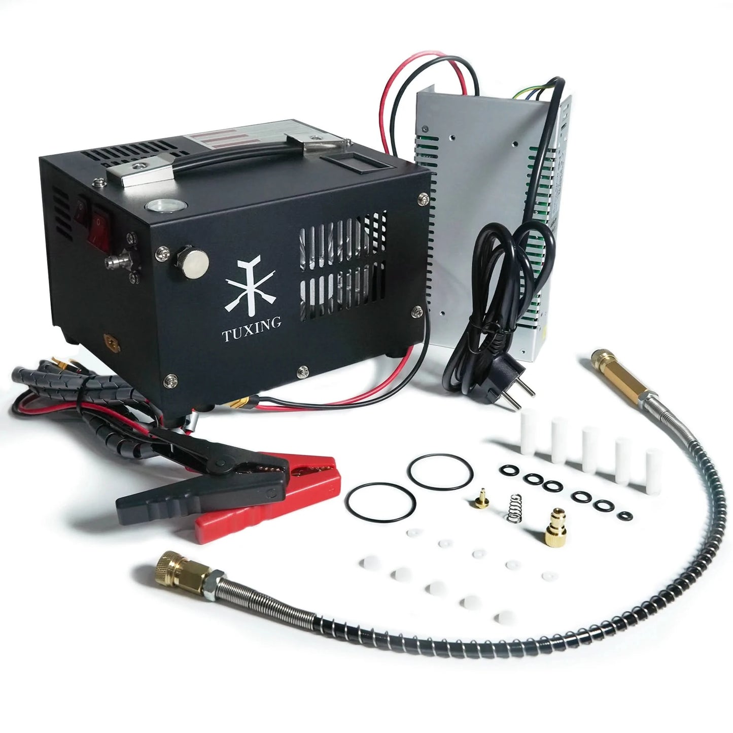 TUXING TXES061 4500Psi PCP Air Compressor 300Bar High Pressure PCP Compressor with 12V Transformer for Airgun Rifle Diving Tank
