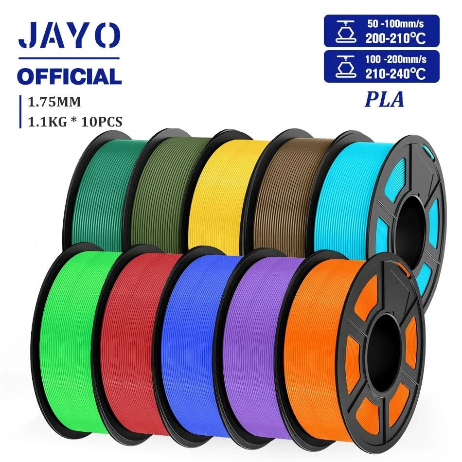 JAYO PLA Filament 1,75MM 10 Rollen/Set PLA 3D-Druckerfilament Multicolor für FDM 3D-Drucker Sauber gewickelte 3D-Druckmaterialien