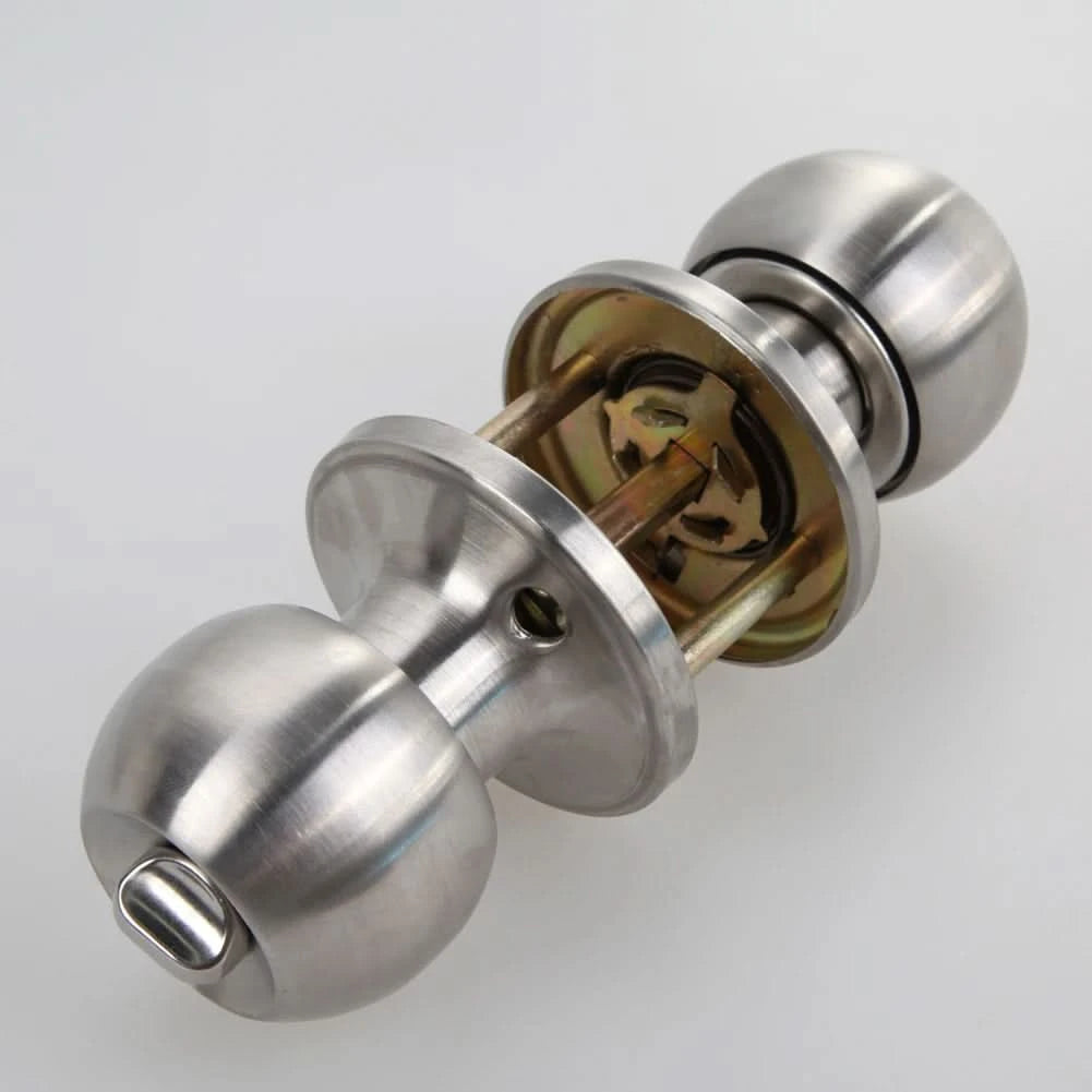 Door Handle Knob Stainless Steel Rotation Round Door Knobs Handle Entrance Passage Lock with Three Keys Round-shape Locking Gear