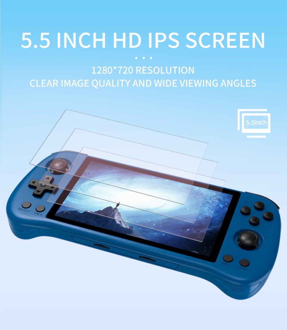 80000Games 512G POWKIDDY X55 5.5INCH IPS Screen RK3566 Handheld Game Console Linux Open-Source Retro Console HD Gifts