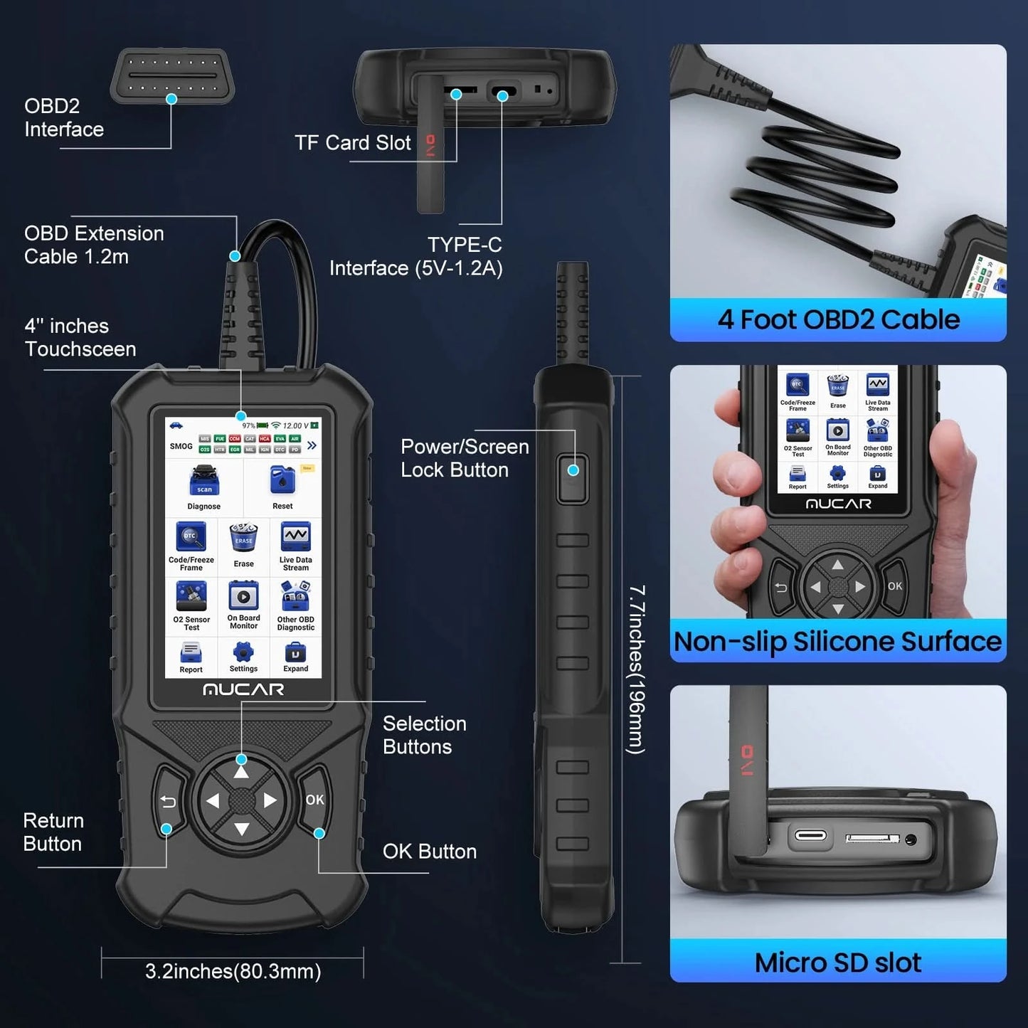 MUCAR CDE900/cde900 Pro OBD2 Diagnostic Tool 32GB Scanner Brake Airbag Transmission Engine Diagnosis Code Reader
