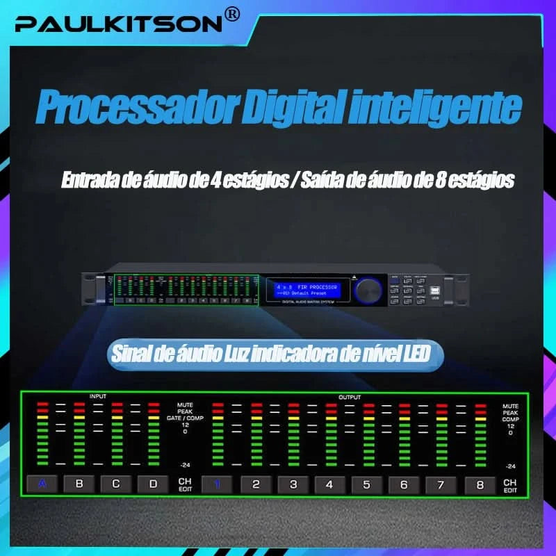 Paulkitson LA-408 Digital Professional Audio Processor Four In Eight Out 64 Bit DSP With Fir Speaker Stage Performance System