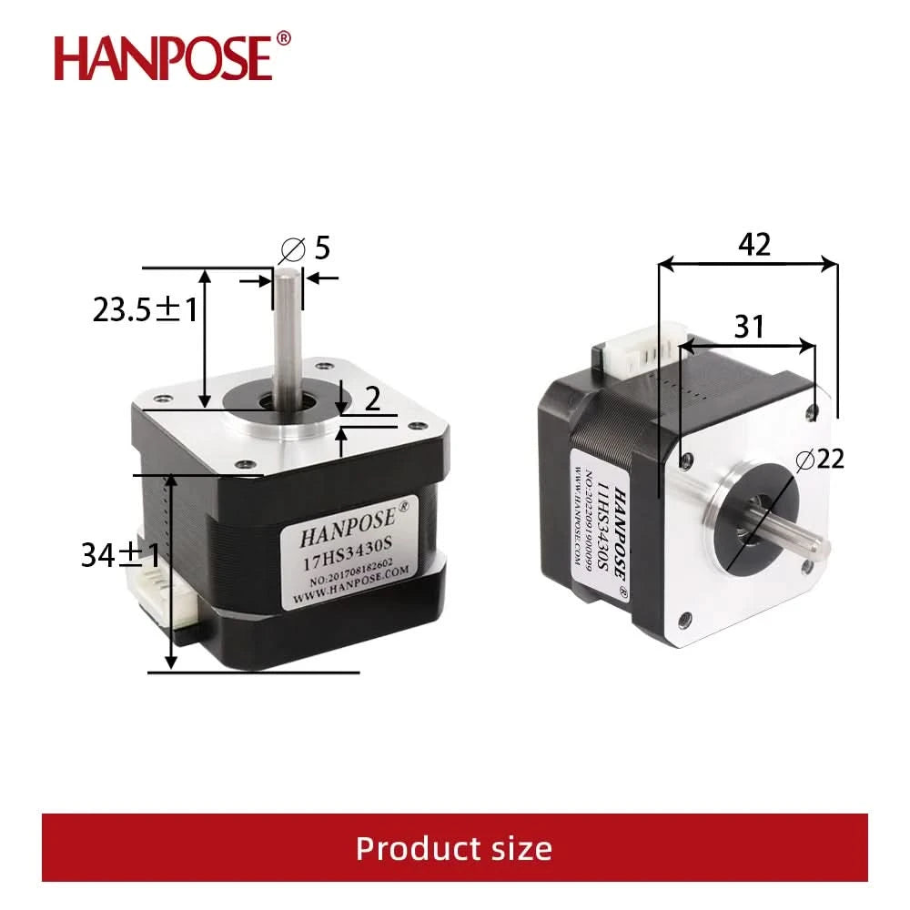 HANPOSE Nema17 Schrittmotor, Drehmoment 78 oz-in (52 N-cm), Strom 1,8 A. Modelle 17HS8401 17HS 2408 17HS3401S 17HS4401S 17HS6401S