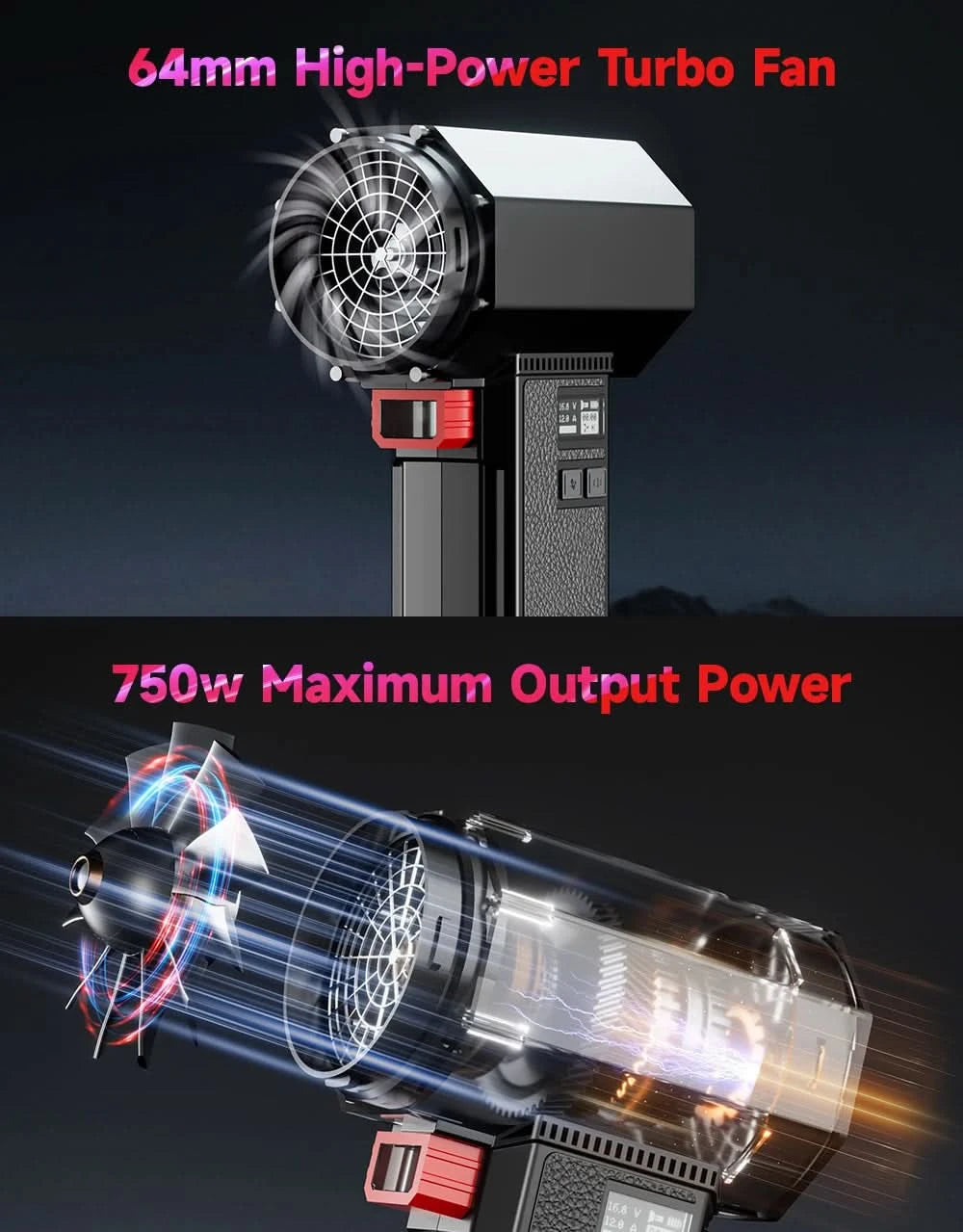 Booster Turbo Fan Auto-Trockner mit LED-Beleuchtung, leistungsstarkes Luftgebläse, bürstenlos, langlebig, hohe Geschwindigkeit, leistungsstark, 4000mA, 1400G
