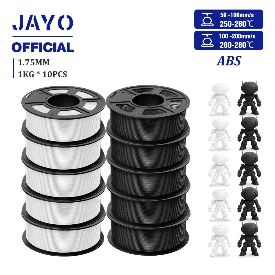 JAYO ABS Filament 1.75mm 3D Printer Filament 10Rolls For FDM 3D Printers 3D Pen Filament Refills 1KG/Roll 3D Printing Materials