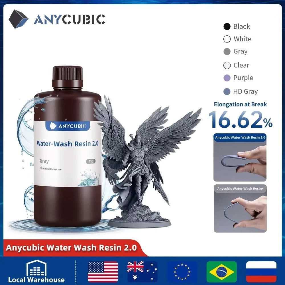 ANYCUBIC Wasserwaschbares Harz Geruchsarm Niedrige Viskosität 405nm UV-Harz für LCD-3D-Druck Hochpräzisions-3D-Druckerharz